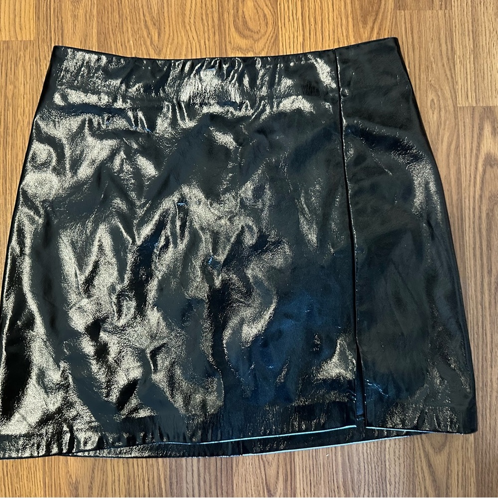 Topshop Black Glossy Mini Skirt
